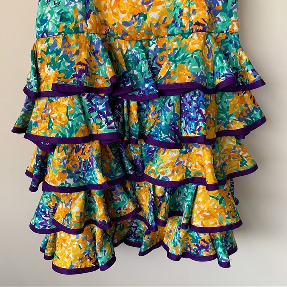 Susan Freis Vintage 80s Ruffle Prom Dress Size Med - Picture 3 of 8